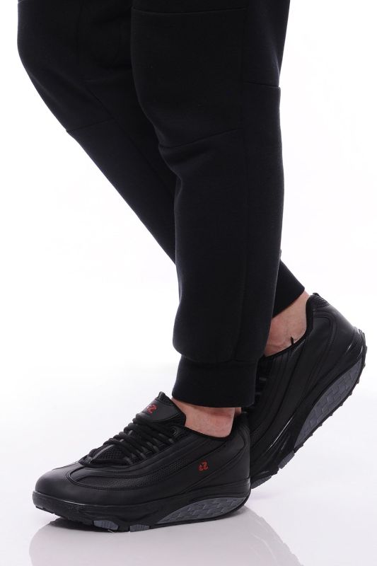 Black Natural Leather Fitness and Walking Sneakers with Unisex Special Design