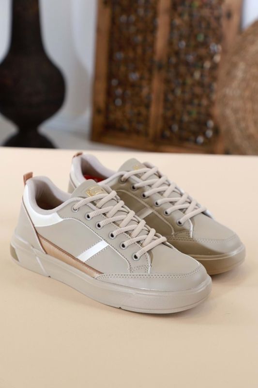 27792 Women's Beige Color Flat Sole Orthopedic Sneakers Casual Sneakers