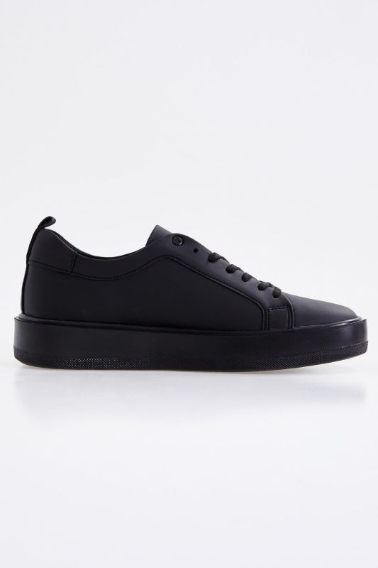 Black Lace-up High Sole Men's Sneakers - 89101