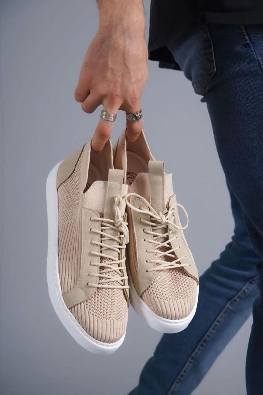 KB-112 Kuback Beige Tricot Lace-up Casual Men's Shoes