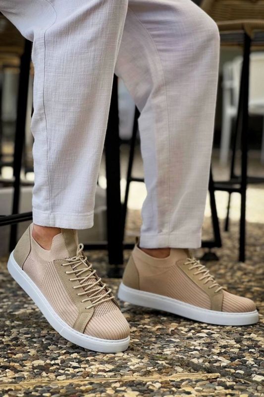 KB-112 Kuback Beige Tricot Lace-up Casual Men's Shoes