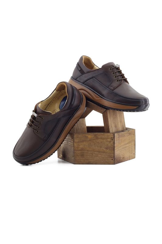 Genuine Leather Men's Walking Shoes - 1853 Brown