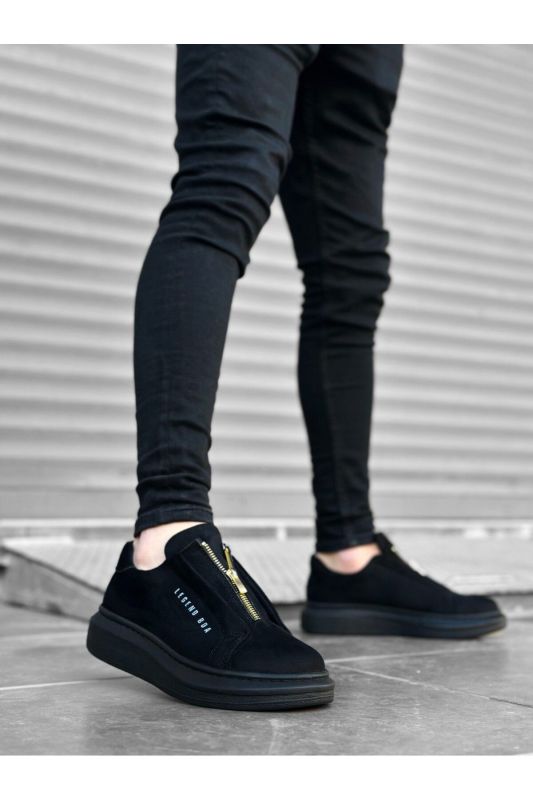 BA0310 Thick Suede High Sole Zipper Black Black Men's Shoes