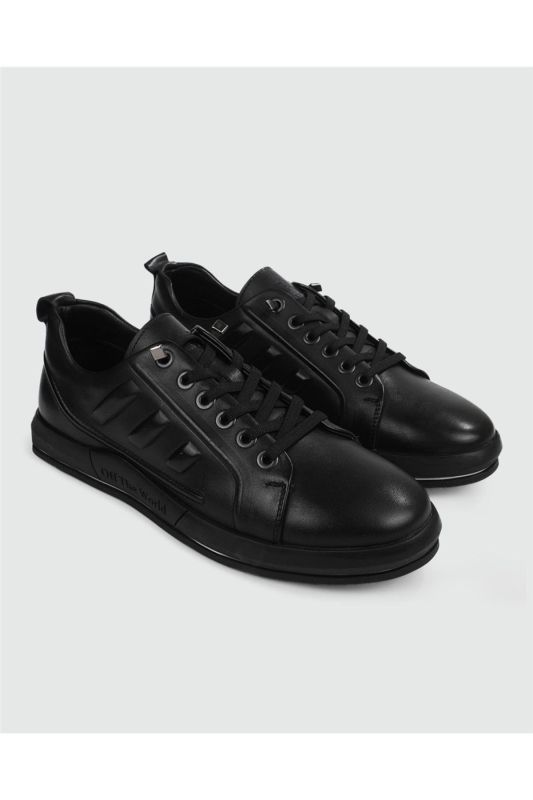 6692 Bn Men's Black Nata Leather Casual Sneakers (45-47)