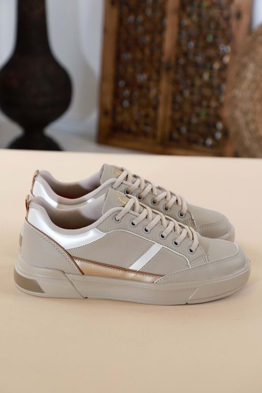 27792 Women's Beige Color Flat Sole Orthopedic Sneakers Casual Sneakers